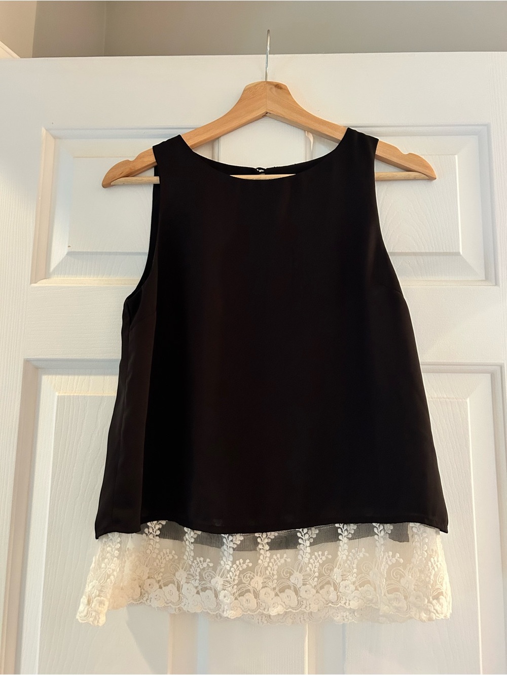 Monteau Black Sleeveless Tank with Ivory Lace Trim
